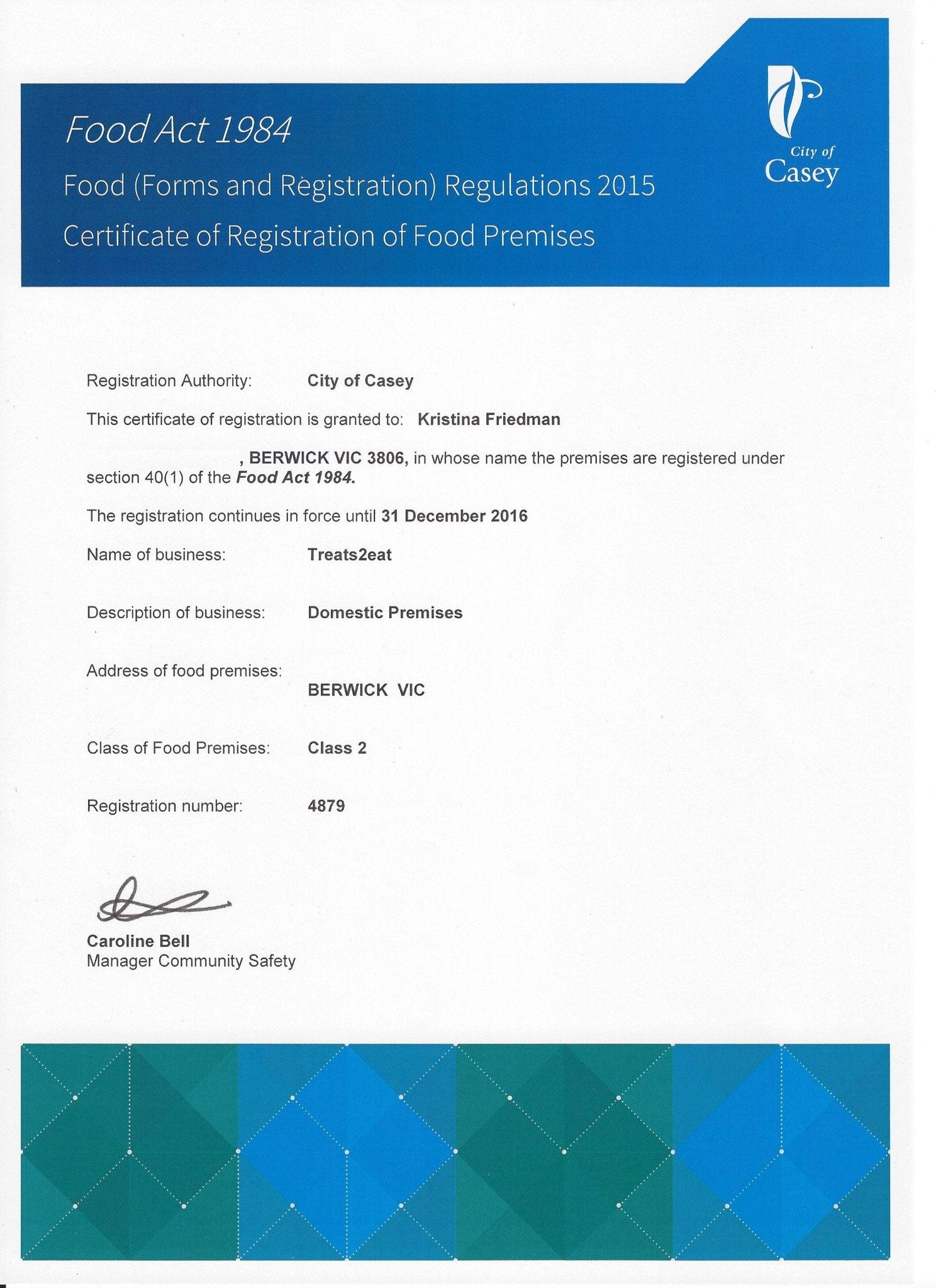 Certificate of Registration - Treats2eat
